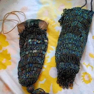 2 vintage Beaded draw string flapper purses